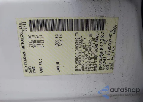 2011 Nissan Maxima 3.5 Sv z USA, uszkodzony, nr VIN 1N4AA5AP8BC837287